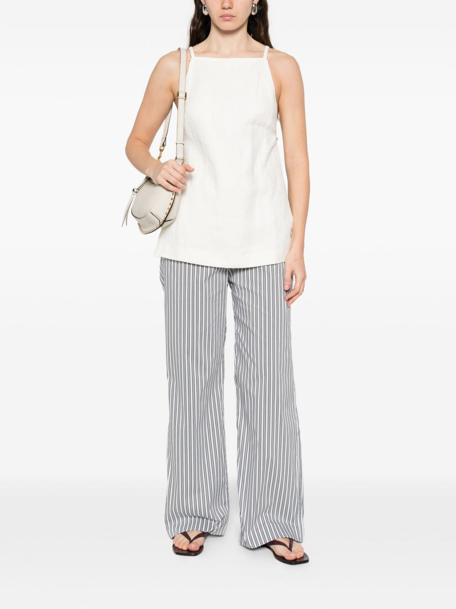Iro Lia Cotton Blend Striped Trousers With Elastic Drawstring Waist For Women Luxurious Comfort