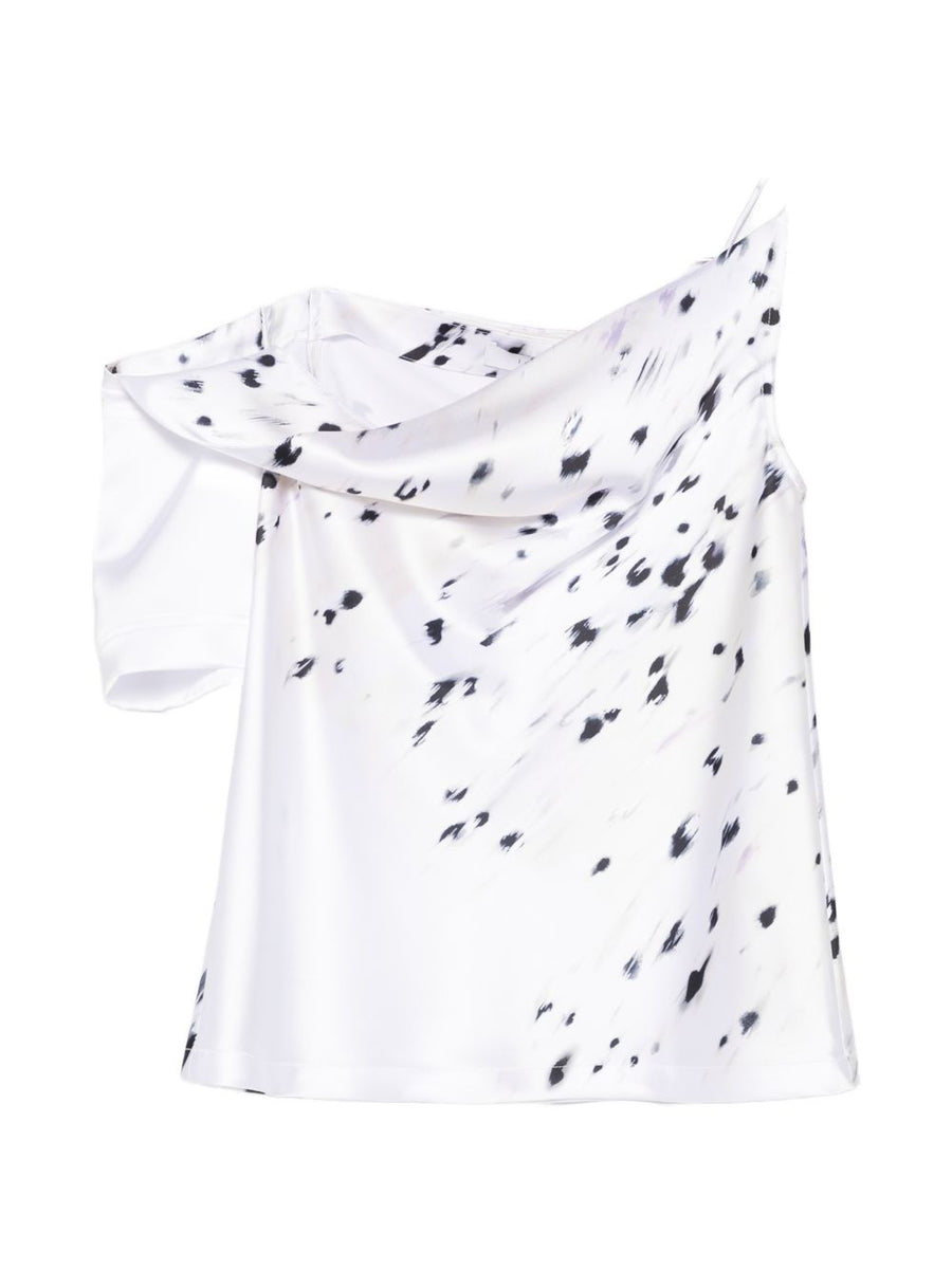 Iro Venuzia Printed One Shoulder Top With Draped Detailing In Grey And White Abstract Print For Women