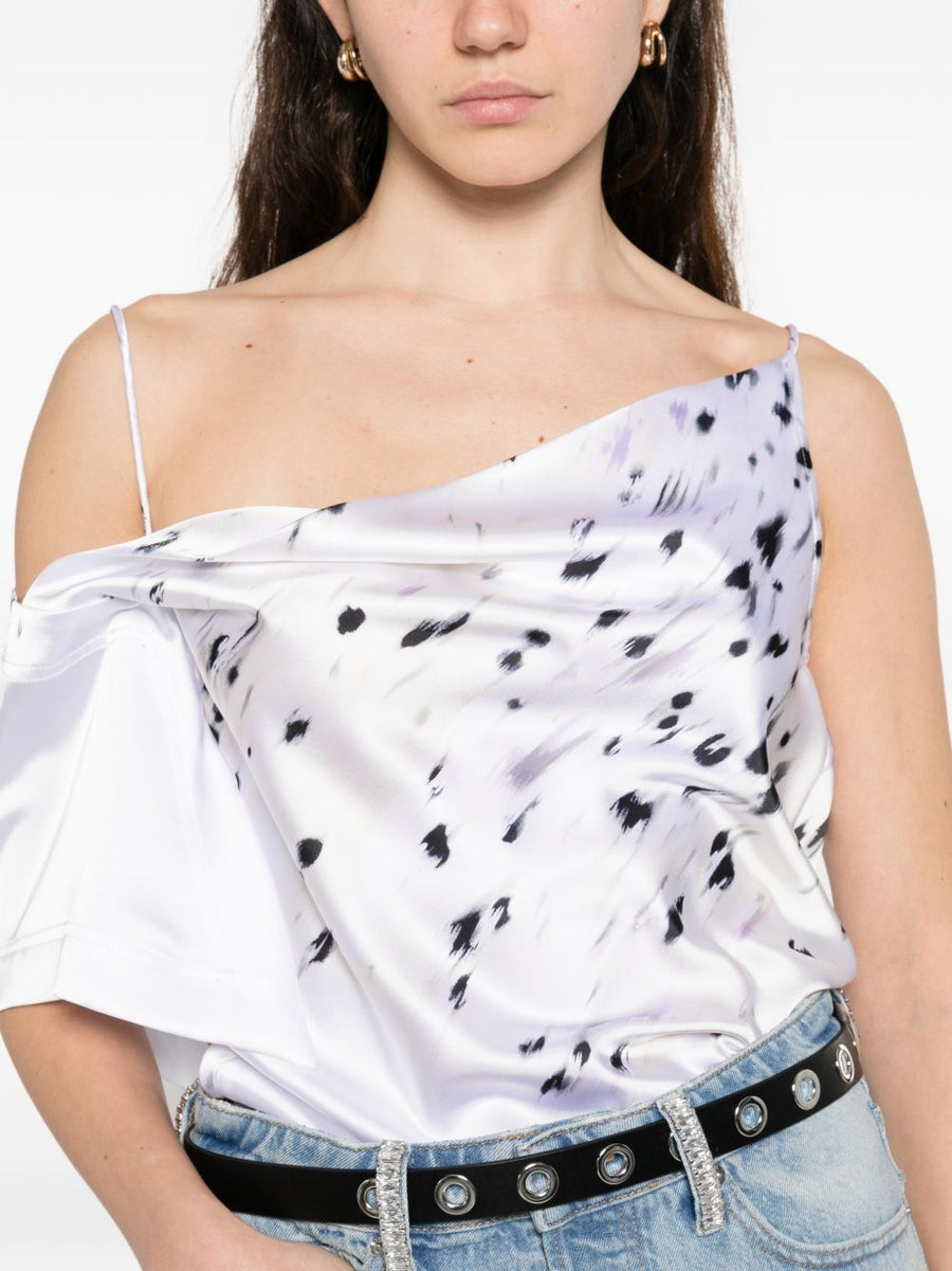 Iro Venuzia Printed One Shoulder Top With Draped Detailing In Grey And White Abstract Print For Women
