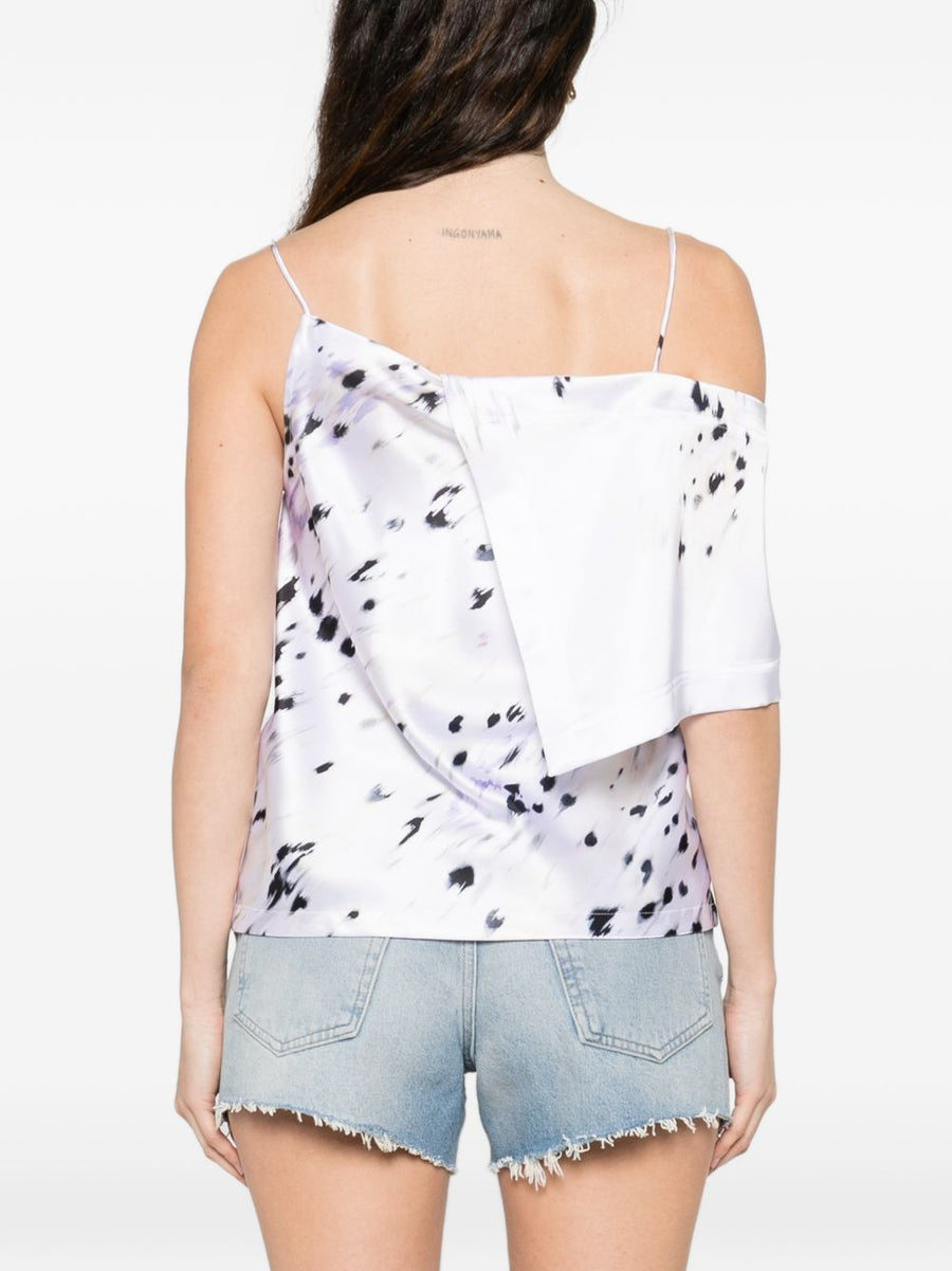 Iro Venuzia Printed One Shoulder Top With Draped Detailing In Grey And White Abstract Print For Women