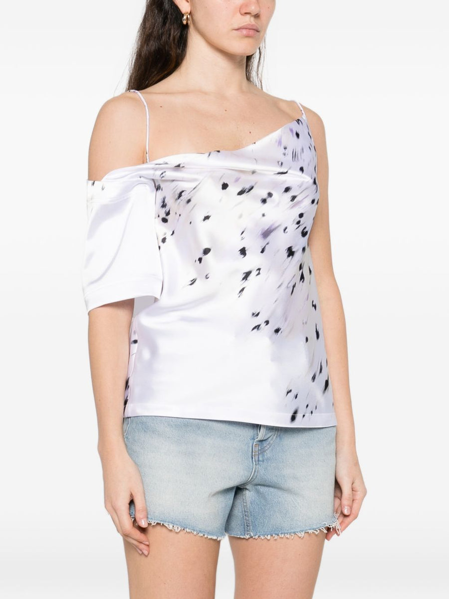 Iro Venuzia Printed One Shoulder Top With Draped Detailing In Grey And White Abstract Print For Women