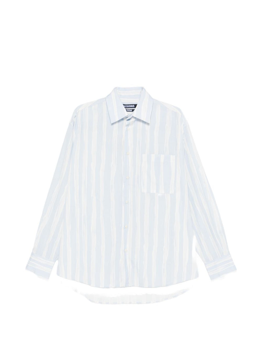 Jacquemus La Chemise Camargue Shirt 100 Percent Cotton Resort Stripe Front Patch Pocket For Men Luxurious Quiet Luxury