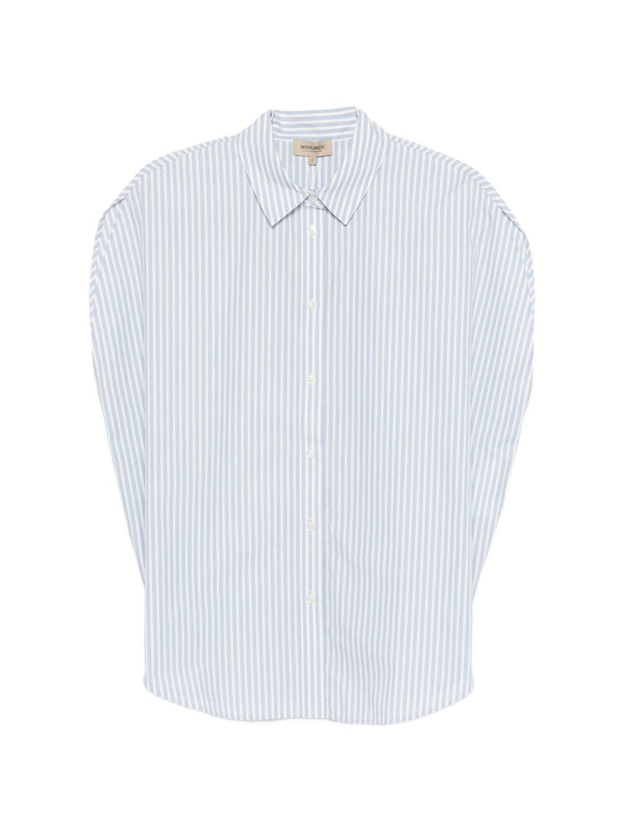 Woolrich Women's Striped Cotton Shirt Light Blue Button Front Tailored Fit Spring Summer 2026