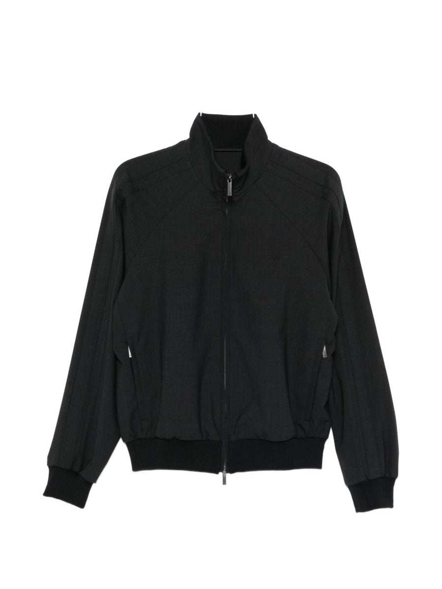 Emporio Armani Wool Blend Bomber Jacket For Men Elastane Stretch Grey Travel Ready