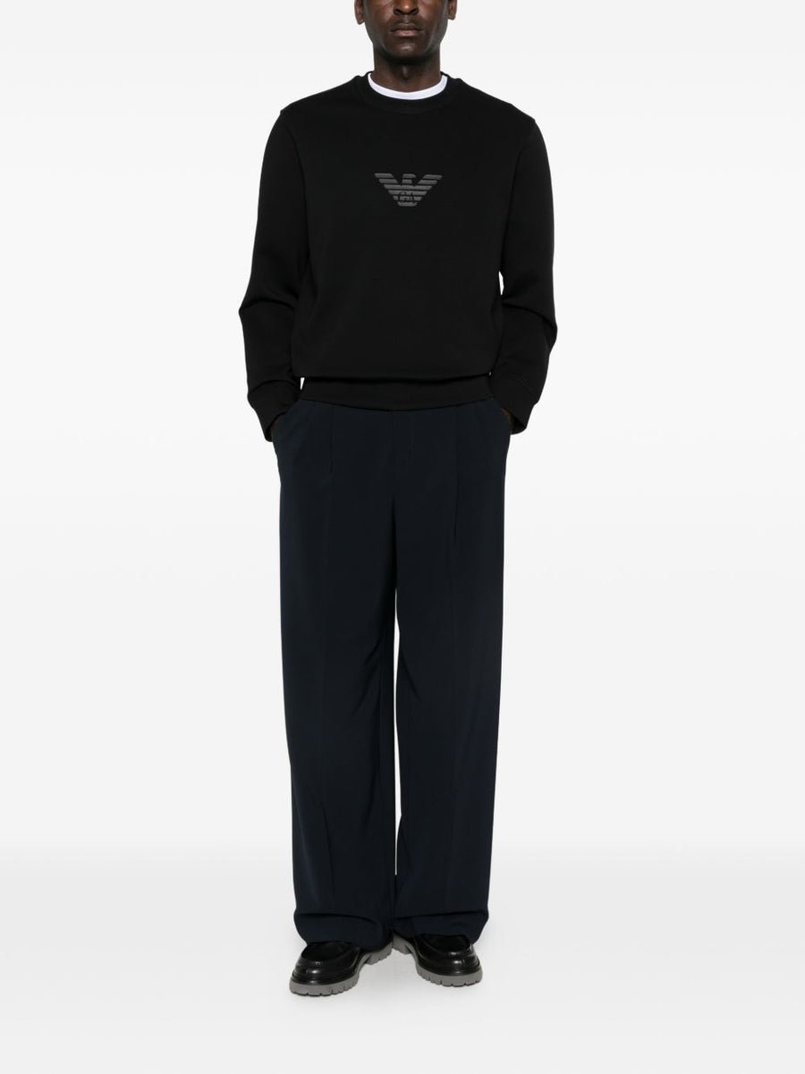 Emporio Armani Logo Cotton Sweatshirt For Men Black Round Neck Subtle Branding Luxury Essential