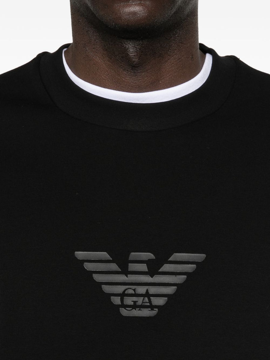 Emporio Armani Logo Cotton Sweatshirt For Men Black Round Neck Subtle Branding Luxury Essential