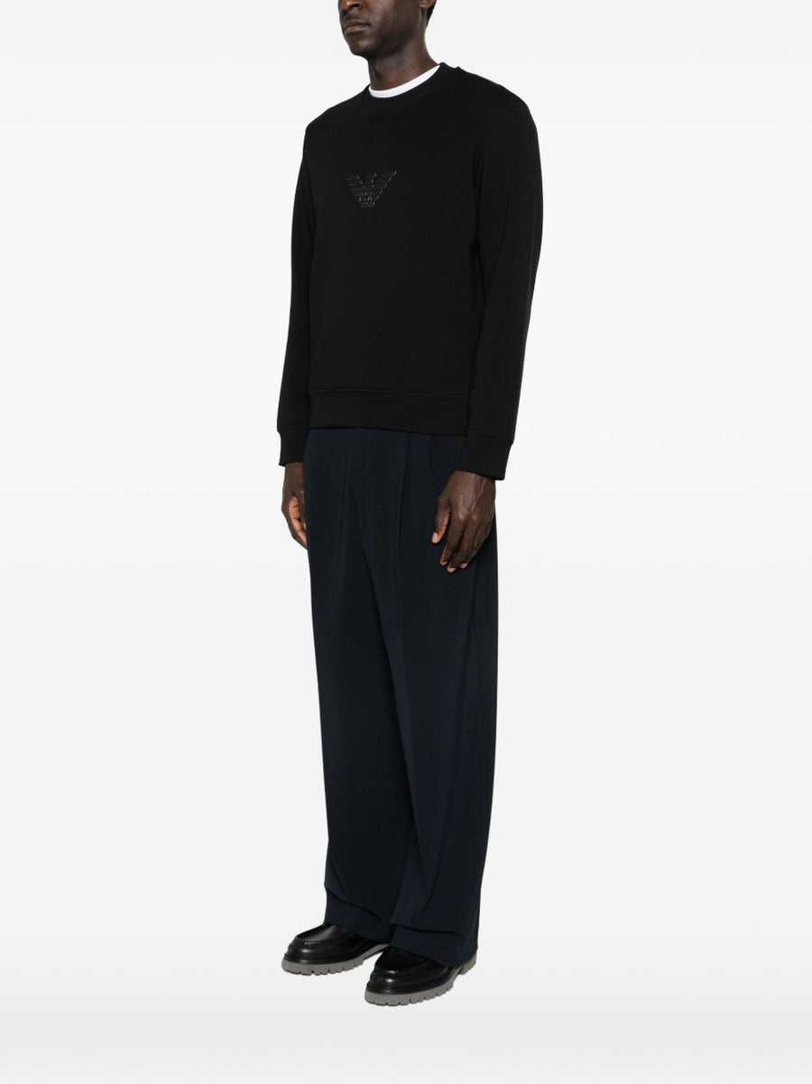 Emporio Armani Logo Cotton Sweatshirt For Men Black Round Neck Subtle Branding Luxury Essential