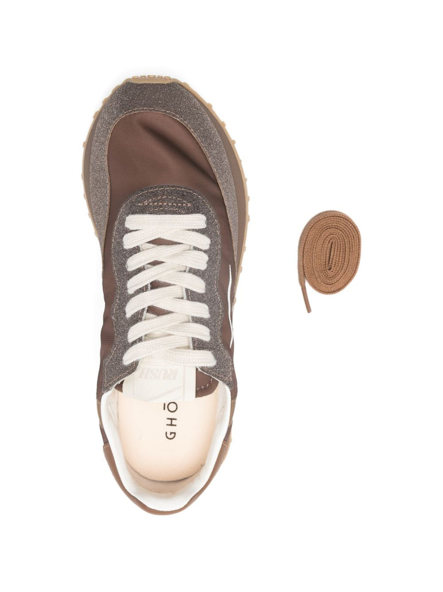 Ghoud Ghōud Rush Framework Sneakers Women Premium All Day Comfort Brown Glitter Panel Lace Up