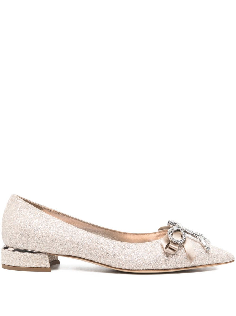 Jimmy Choo Auria Ballerina Flats In Gold With Crystal Bow For Women Elegant Day To Night Luxury Footwear
