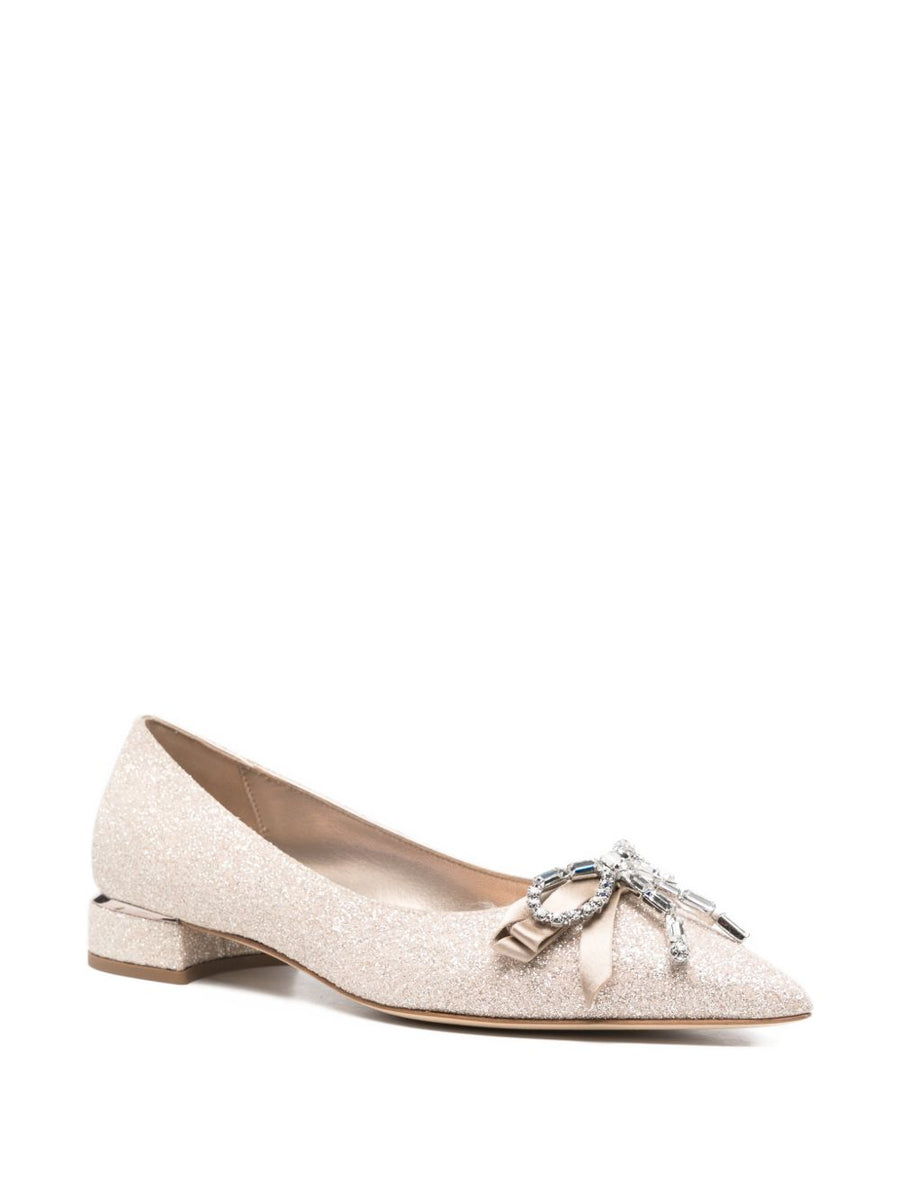Jimmy Choo Auria Ballerina Flats In Gold With Crystal Bow For Women Elegant Day To Night Luxury Footwear