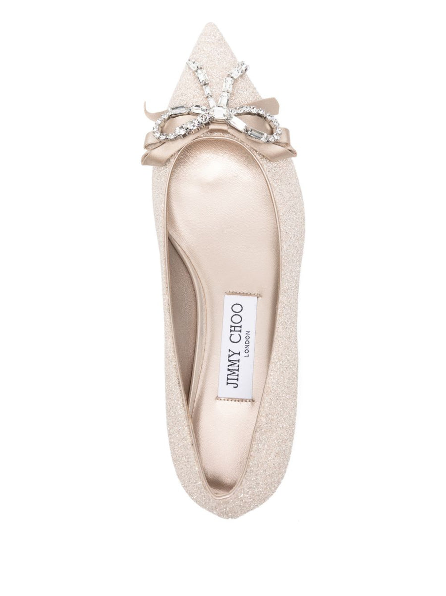 Jimmy Choo Auria Ballerina Flats In Gold With Crystal Bow For Women Elegant Day To Night Luxury Footwear