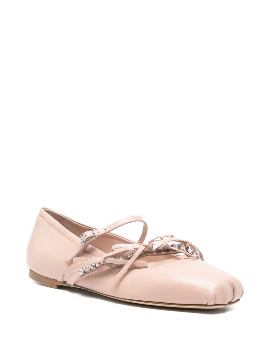 Jimmy Choo Loli Powder Pink Leather Ballet Flats Luxury Women All Day Comfort With Crystal Strap Bow