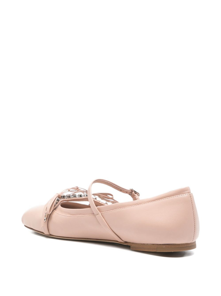 Jimmy Choo Loli Powder Pink Leather Ballet Flats Luxury Women All Day Comfort With Crystal Strap Bow