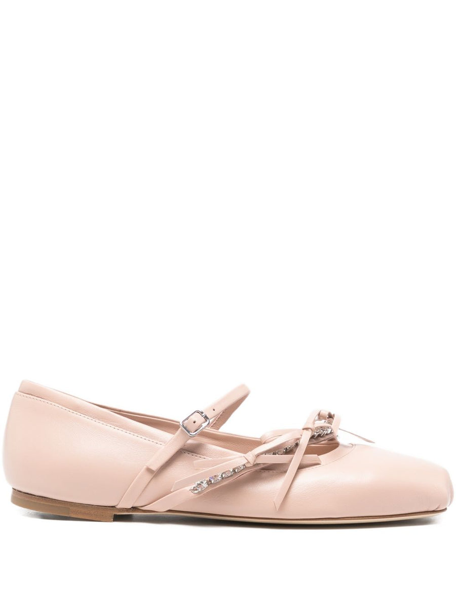 Jimmy Choo Loli Powder Pink Leather Ballet Flats Luxury Women All Day Comfort With Crystal Strap Bow