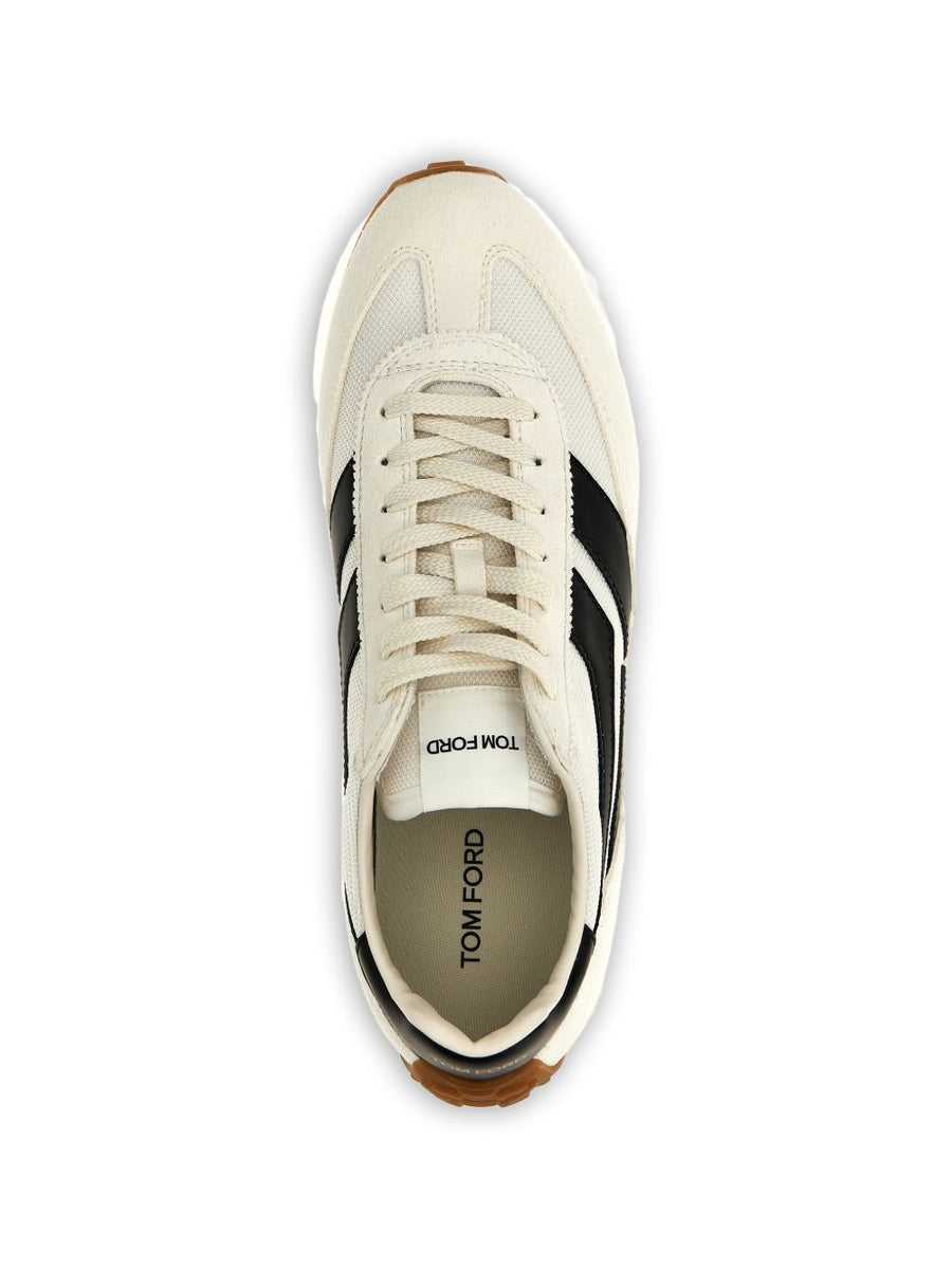 Tom Ford Mick Sneakers Luxury White Calf Leather With Black Suede Detailing For Men