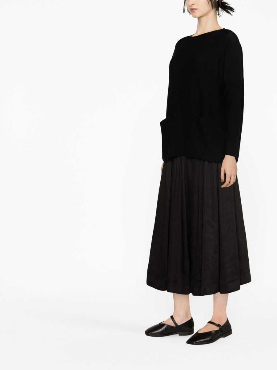 Daniela Gregis Black Cotton Boat Neck Sweater With Pockets One Size