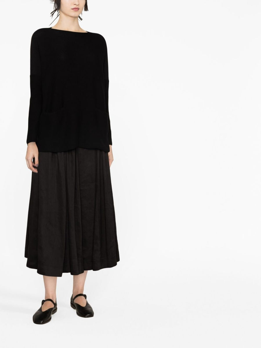 Daniela Gregis Black Cotton Boat Neck Sweater With Pockets One Size