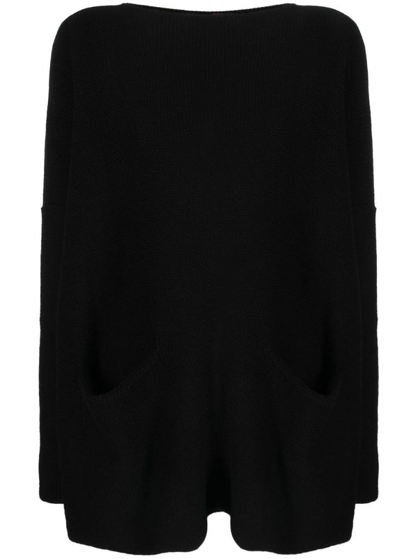 Daniela Gregis Black Cotton Boat Neck Sweater With Pockets One Size
