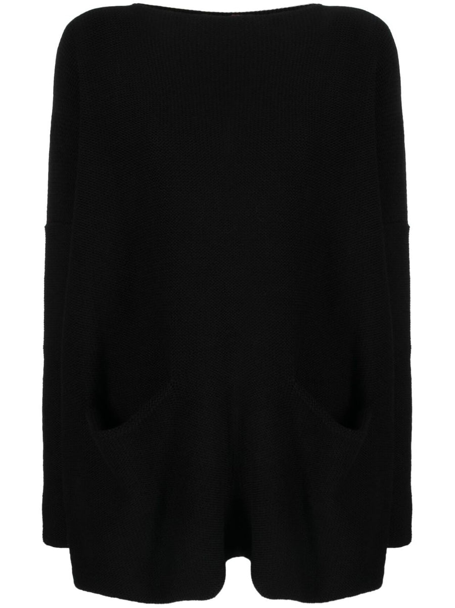 Daniela Gregis Black Cotton Boat Neck Sweater With Pockets One Size