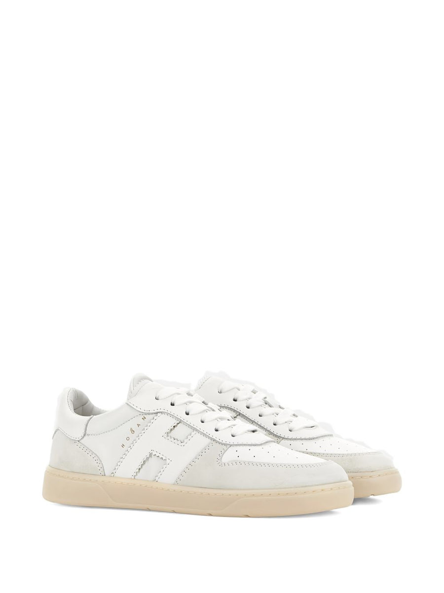 Hogan White Leather Sneakers For Women With Perforated Toe And Panelled Silhouette Luxury Everyday Wear