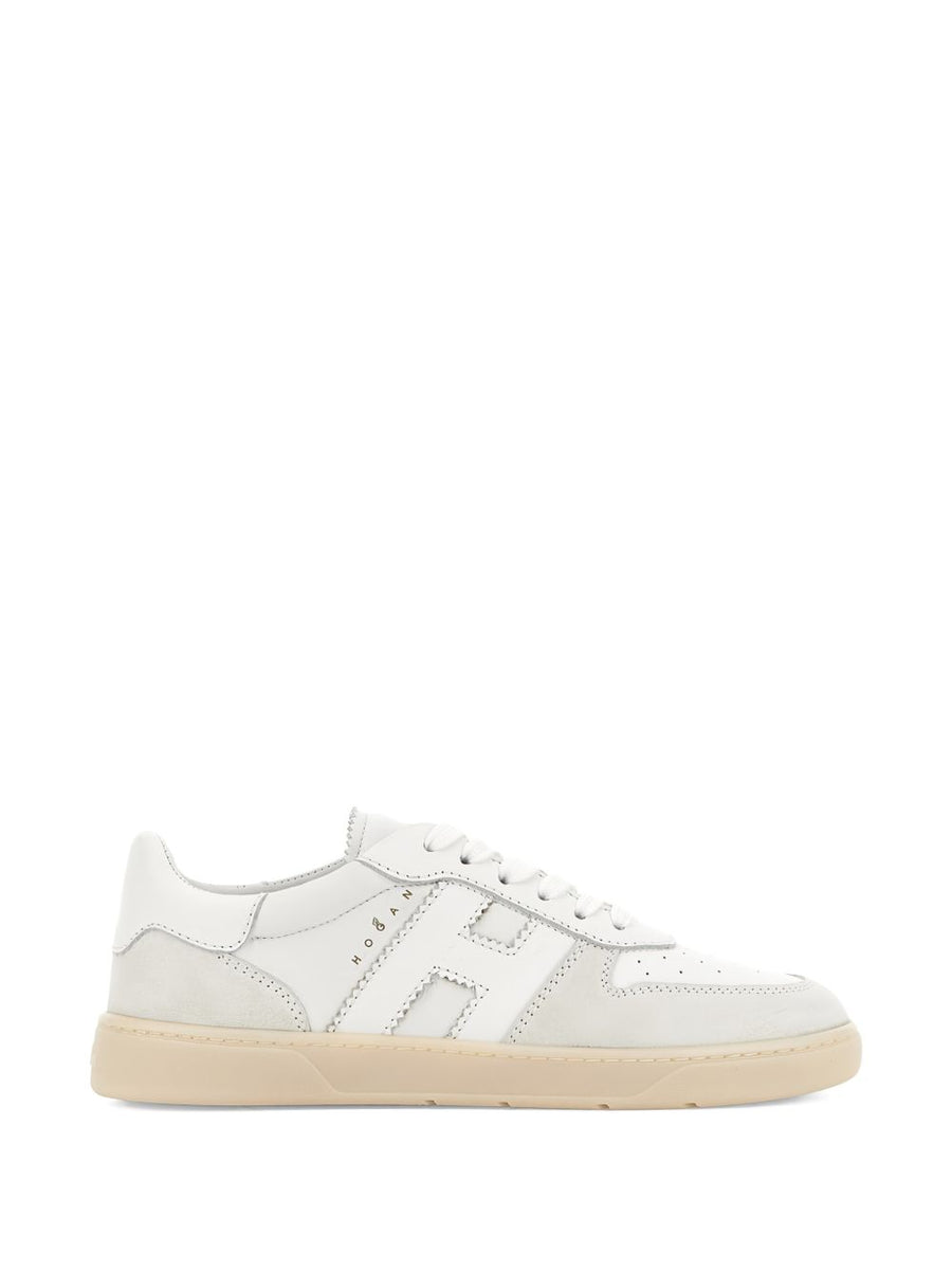 Hogan White Leather Sneakers For Women With Perforated Toe And Panelled Silhouette Luxury Everyday Wear