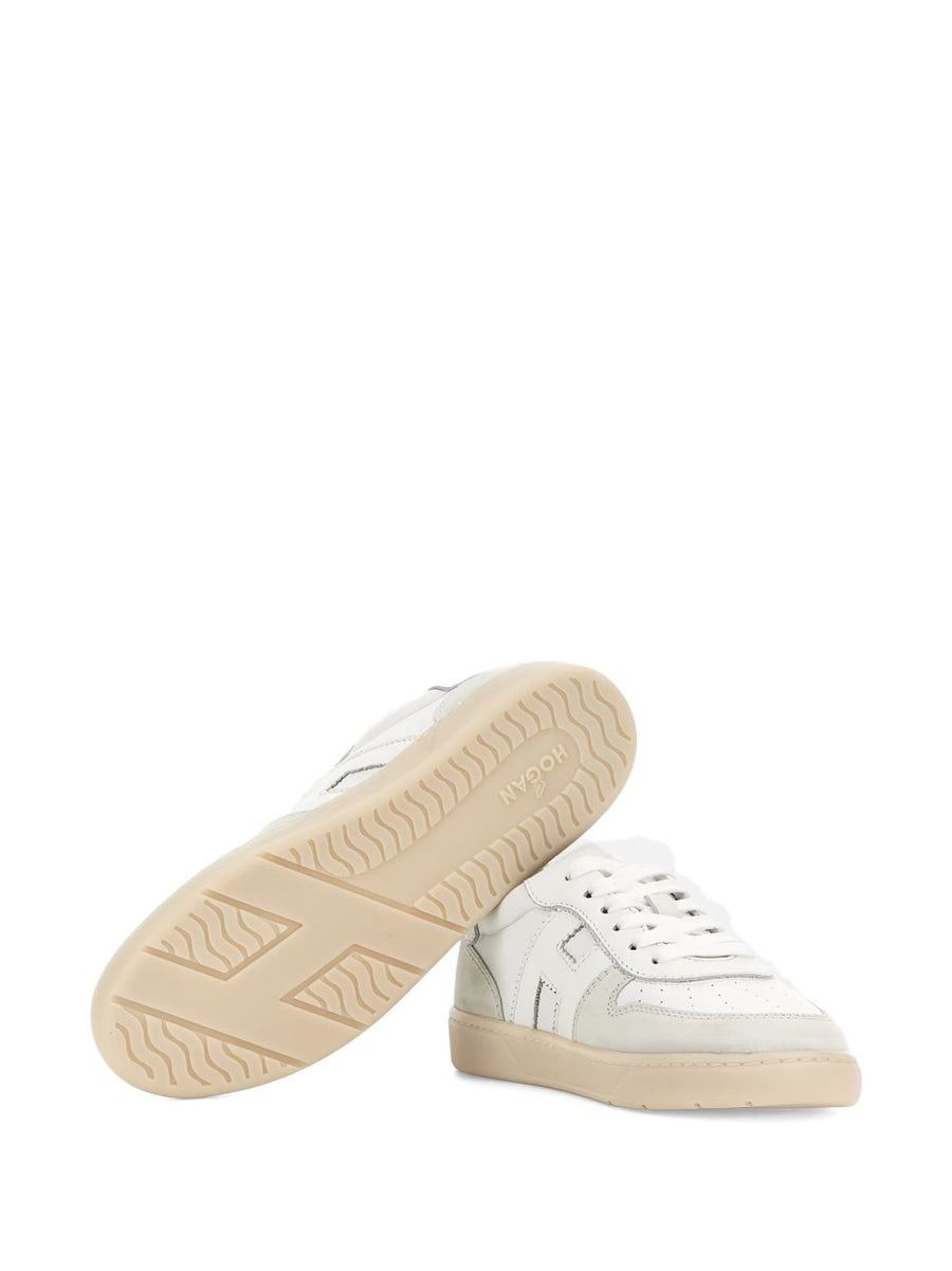 Hogan White Leather Sneakers For Women With Perforated Toe And Panelled Silhouette Luxury Everyday Wear