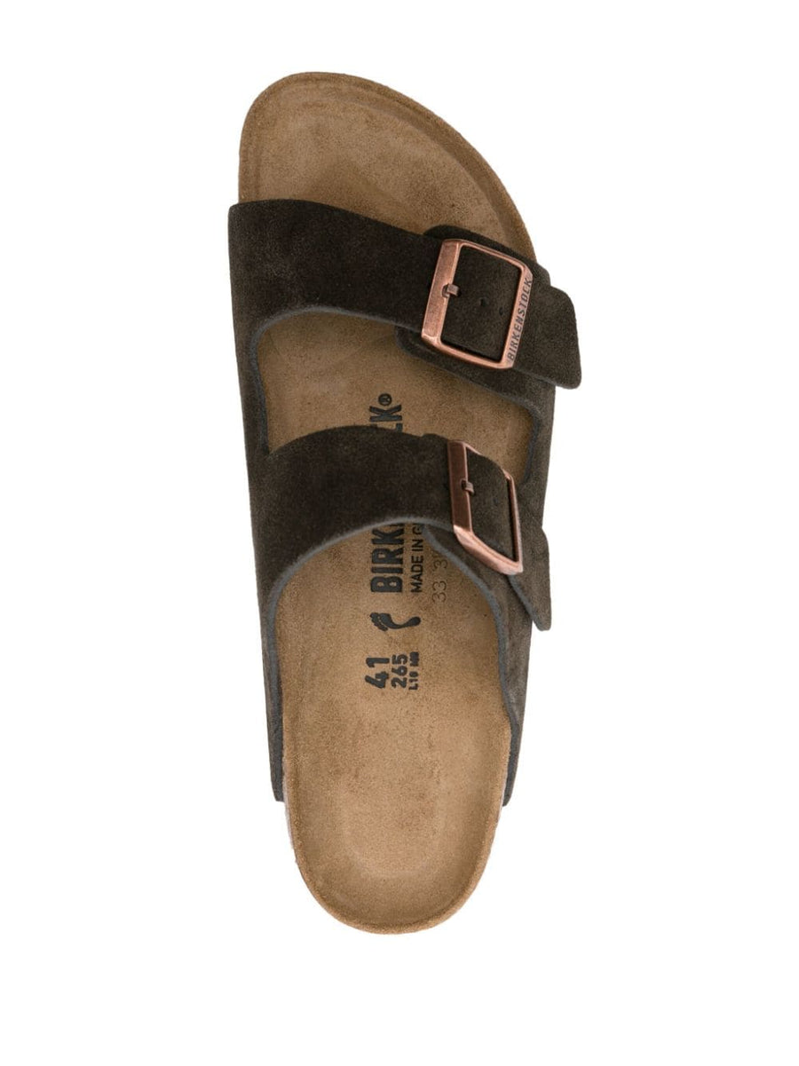 Birkenstock Arizona Suede Sandals For Men Narrow Fit Two Buckle Straps Cushioned Insole Coffee Brown