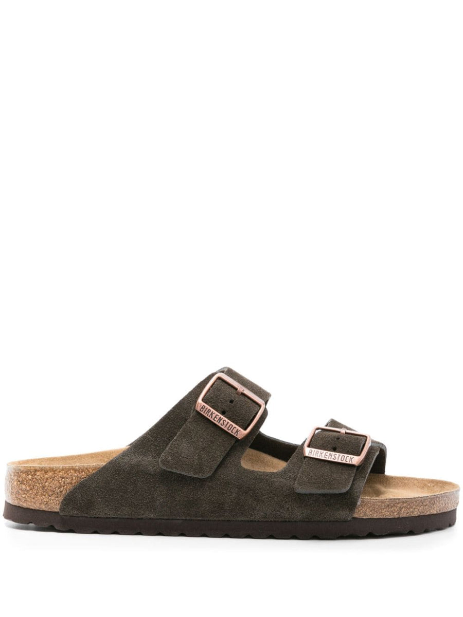 Birkenstock Arizona Suede Sandals For Men Narrow Fit Two Buckle Straps Cushioned Insole Coffee Brown