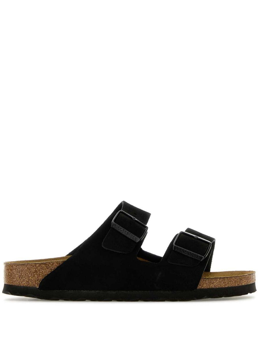 Birkenstock Arizona Suede Leather Sandals Two Strap Premium Comfort For Men Black With Narrow Fit