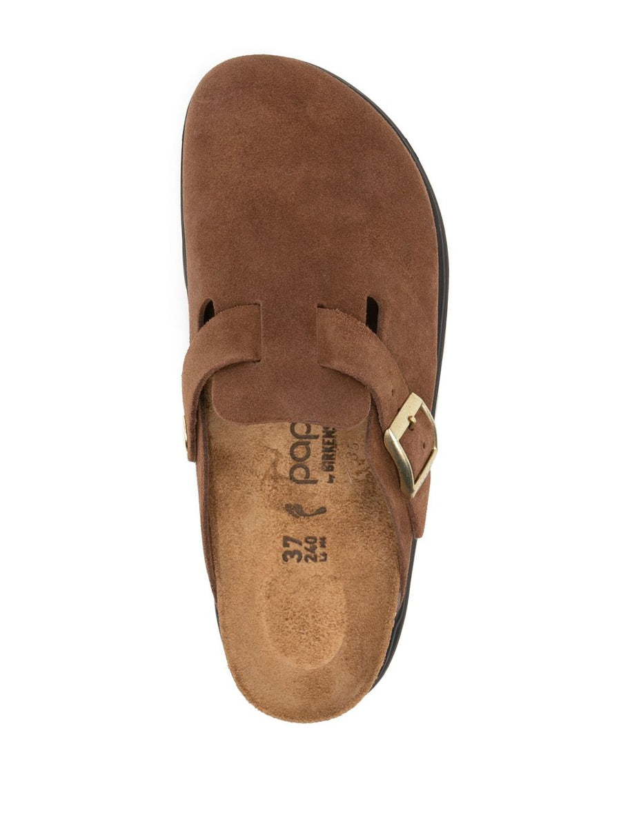 Birkenstock Boston Slippers Premium Slip On Calf Leather Suede With Side Buckle Narrow Fit For Women Comfort