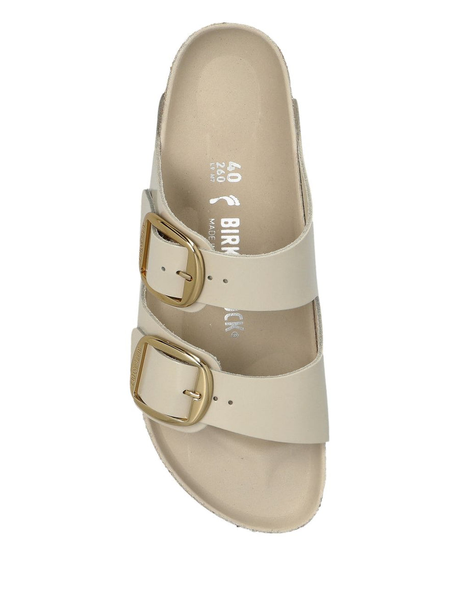 Birkenstock Arizona Big Buckle Sandals for Women with Contoured Cork Footbed and Oyster Leather Upper