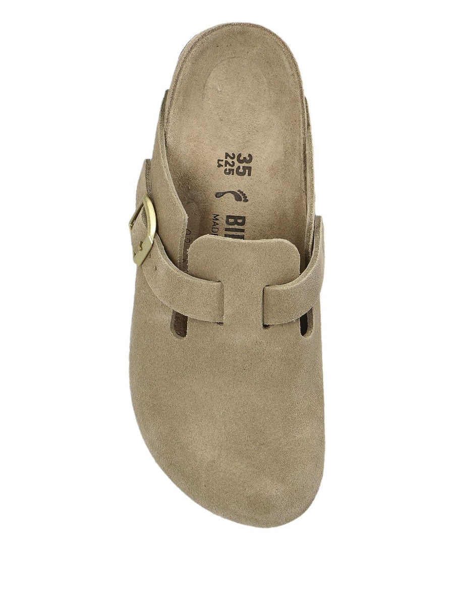 Birkenstock Boston Suede Clog For Women With Moulded Footbed And Adjustable Buckle All Day Comfort Grey