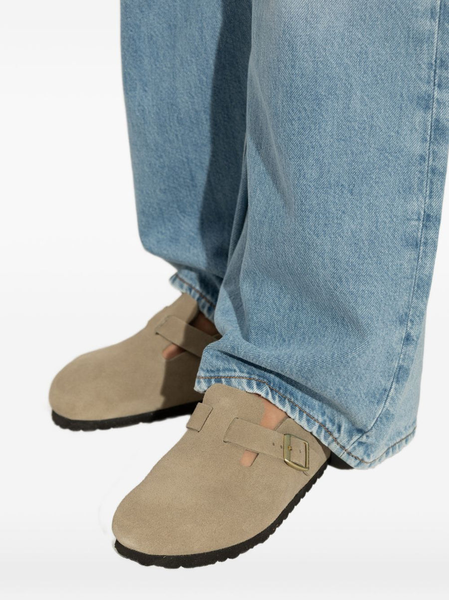 Birkenstock Boston Suede Clog For Women With Moulded Footbed And Adjustable Buckle All Day Comfort Grey