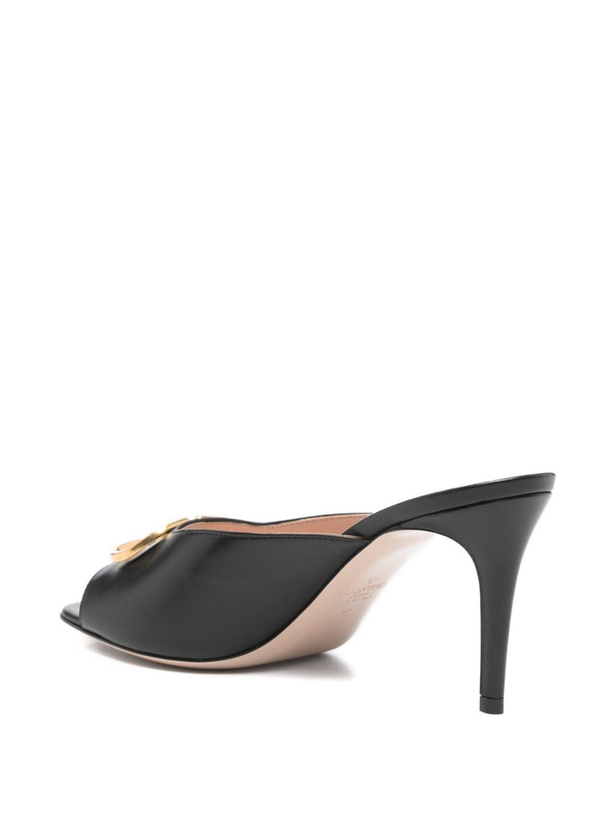 Valentino Garavani VLogo Signature Leather Mules Women Open Toe 8cm Heel Gold Hardware