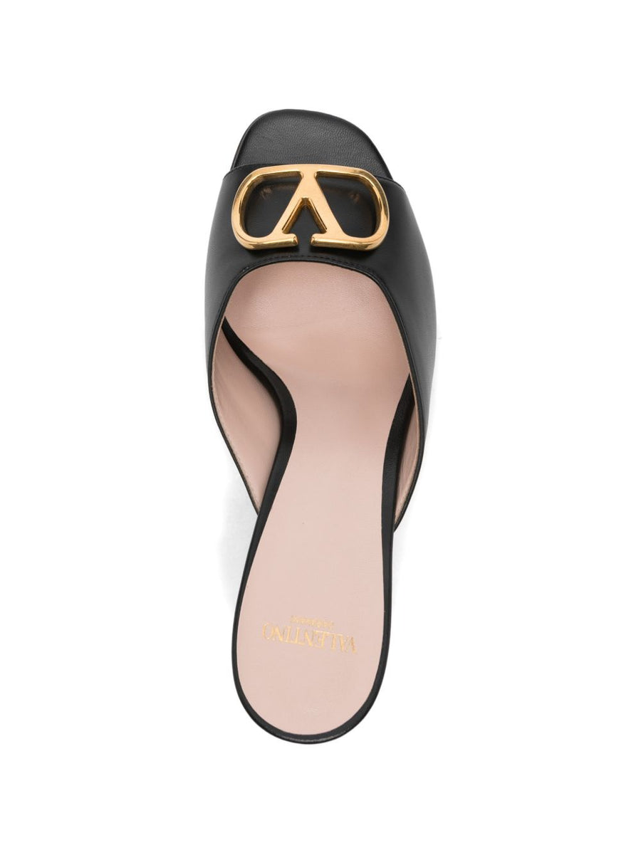 Valentino Garavani VLogo Signature Leather Mules Women Open Toe 8cm Heel Gold Hardware