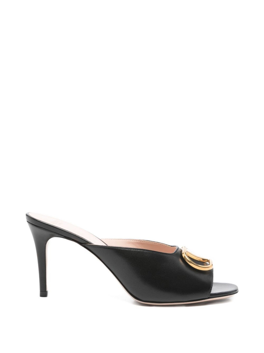 Valentino Garavani VLogo Signature Leather Mules Women Open Toe 8cm Heel Gold Hardware