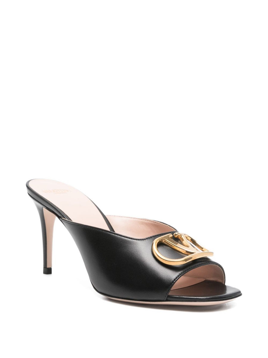 Valentino Garavani VLogo Signature Leather Mules Women Open Toe 8cm Heel Gold Hardware
