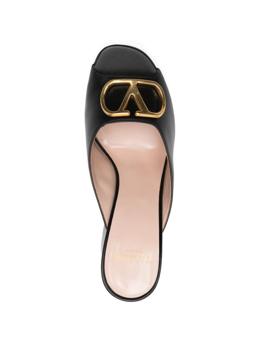 Valentino Garavani VLogo Signature Calf Leather Open Toe Mules For Women With Luxurious Gold Logo