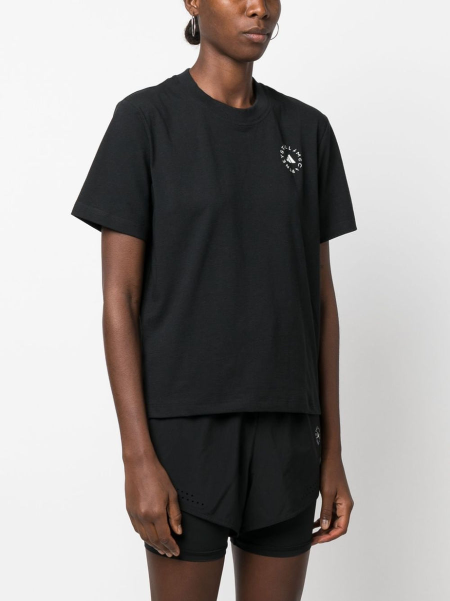 Adidas By Stella McCartney Logo T Shirt for Women Crew Neck Minimalist Black Logo Premium Everyday Top