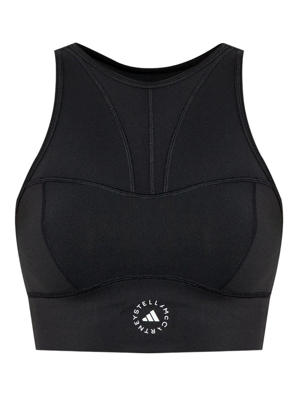 Adidas By Stella McCartney Bralette Top For Women Halterneck Open Back With Logo Detail In Black