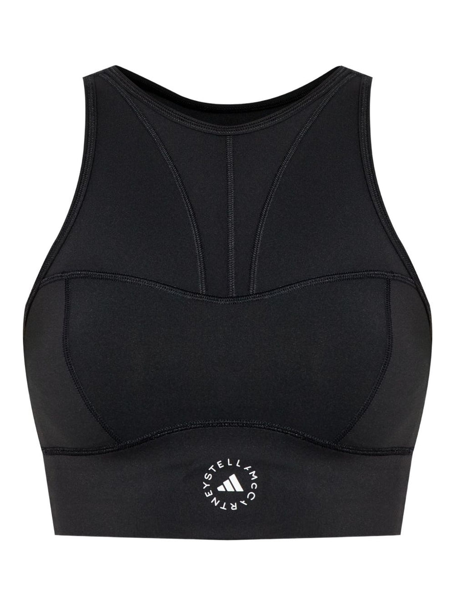 Adidas By Stella McCartney Bralette Top For Women Halterneck Open Back With Logo Detail In Black
