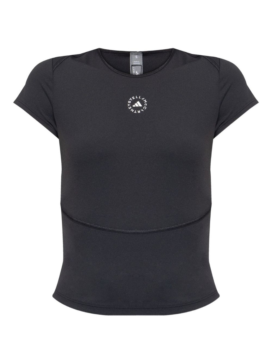 Adidas By Stella McCartney Logo T Shirt For Women Premium 100 Percent Cotton Black Tee With Seam Detailing