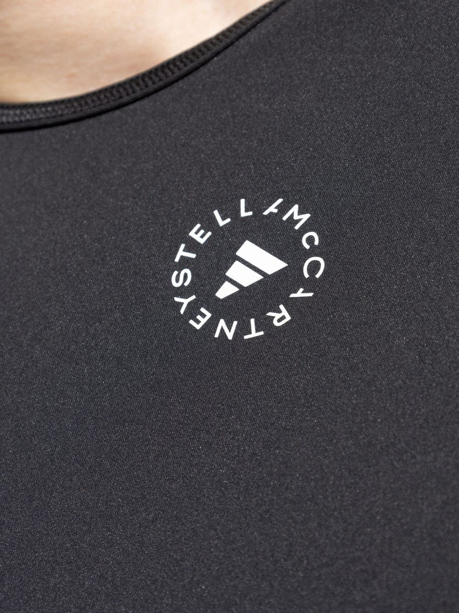 Adidas By Stella McCartney Logo T Shirt For Women Premium 100 Percent Cotton Black Tee With Seam Detailing