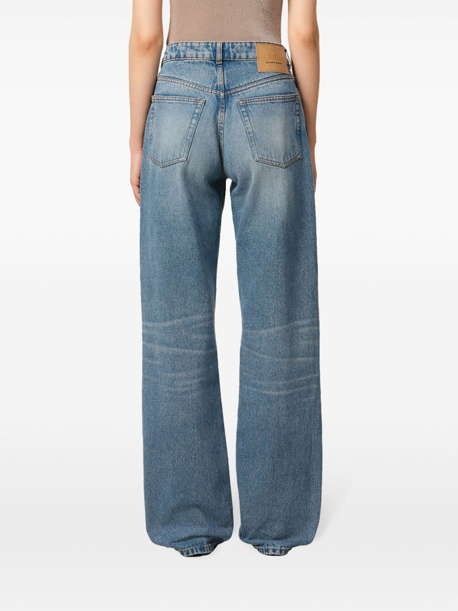 Ami Paris Jeans Large Fit Denim For Women Light Blue 100 Percent Cotton Relaxed Comfort