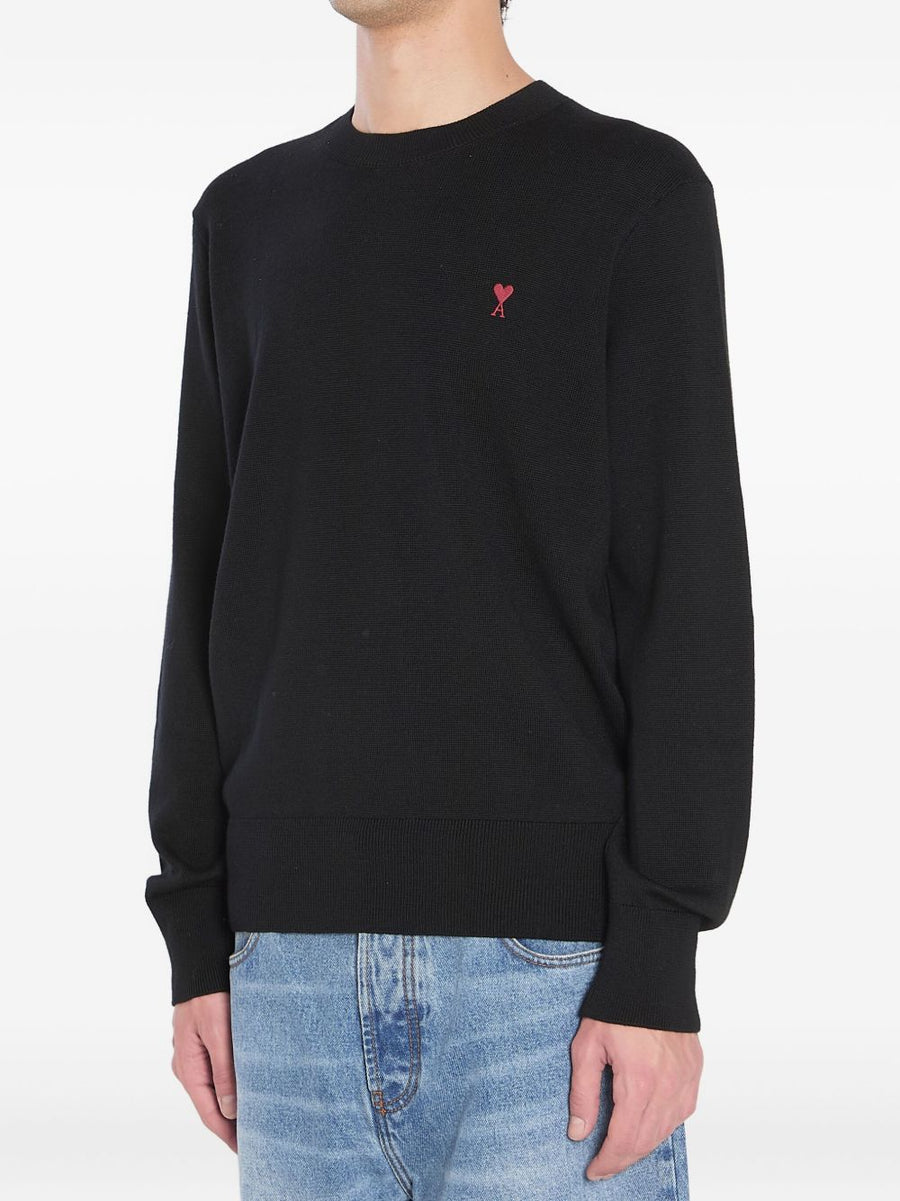 Ami Paris Ami De Coeur Merino Wool Sweater For Men With Heart Embroidery Monogram