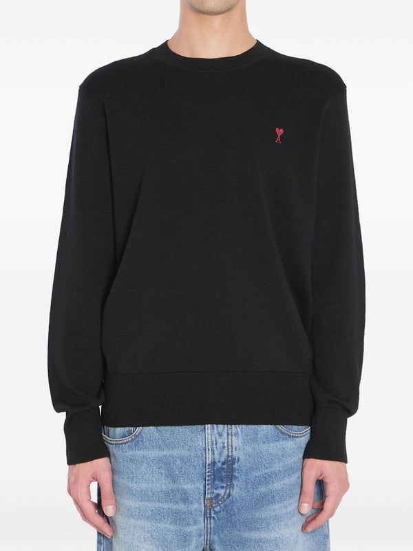 Ami Paris Ami De Coeur Merino Wool Sweater For Men With Heart Embroidery Monogram