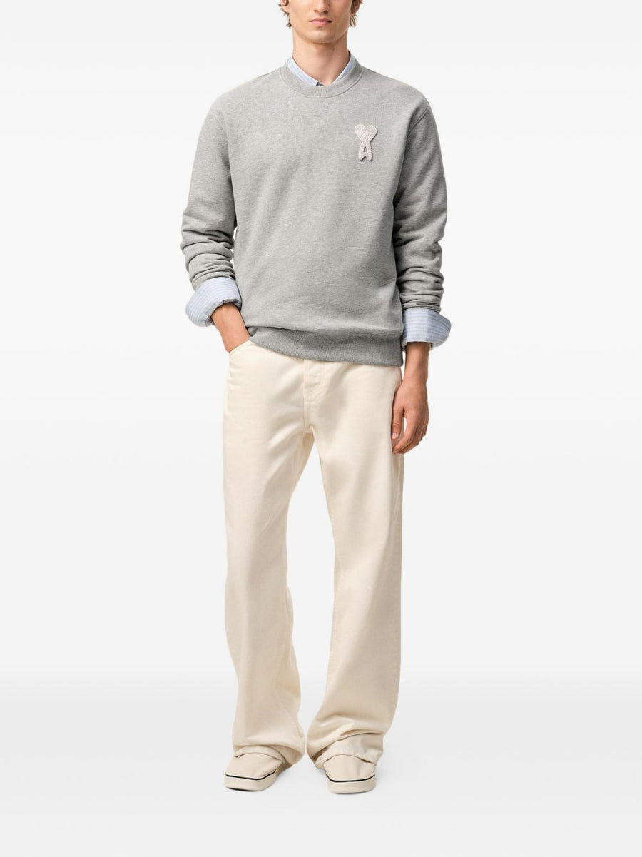 Ami Paris Ami De Coeur Cotton Sweatshirt For Men With Crochet Patch Embroidery Detail