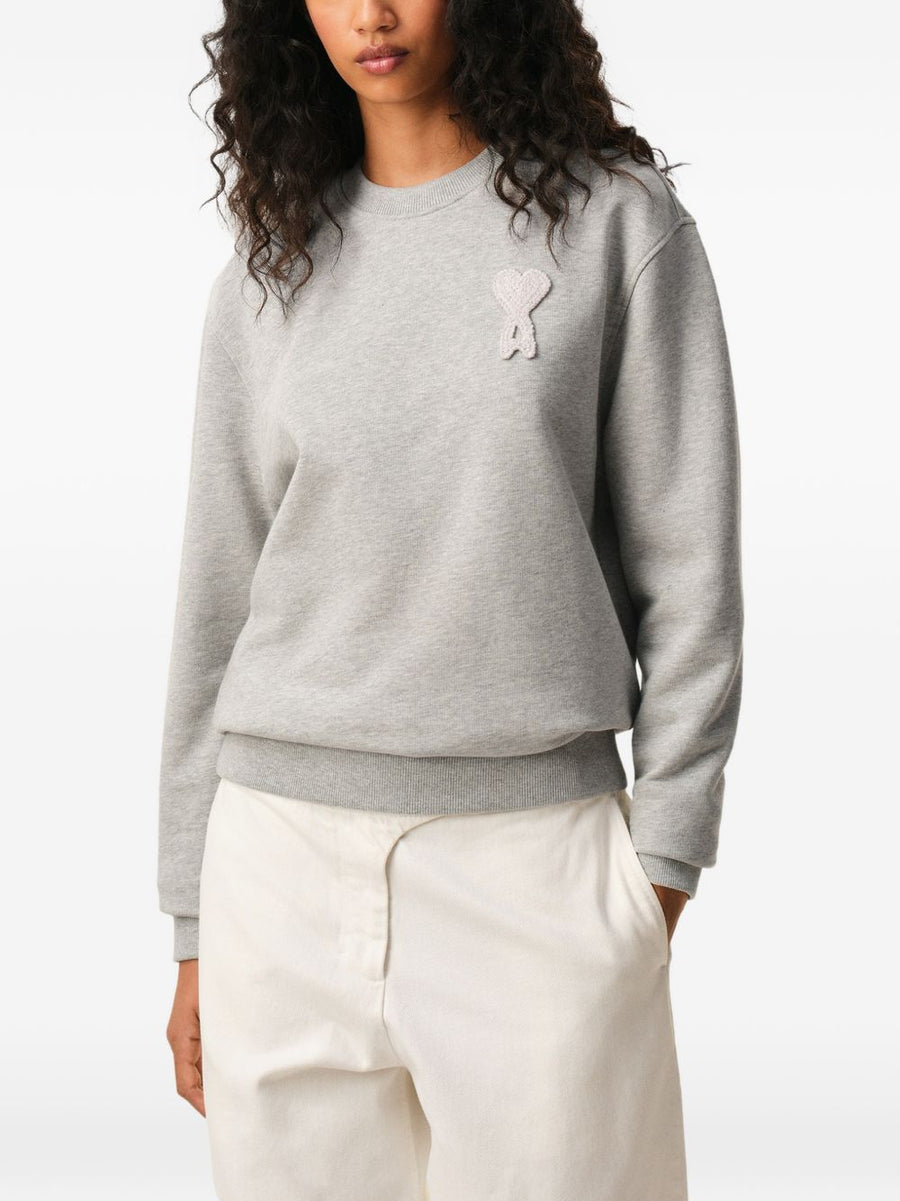 Ami Paris Ami De Coeur Cotton Sweatshirt For Men With Crochet Patch Embroidery Detail