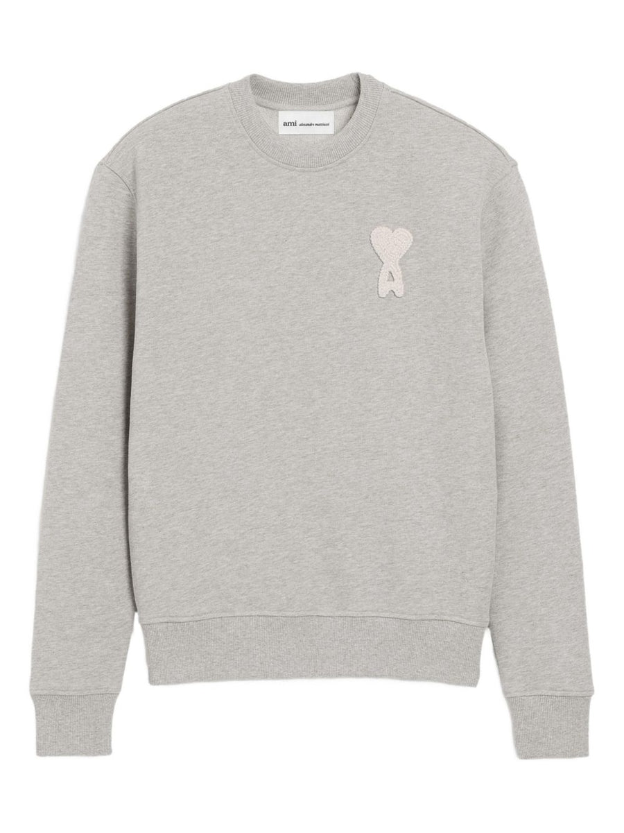 Ami Paris Ami De Coeur Cotton Sweatshirt For Men With Crochet Patch Embroidery Detail