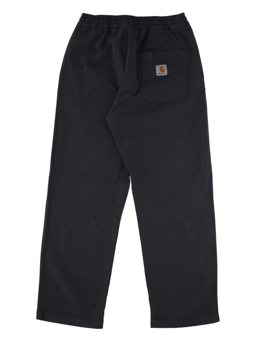 Carhartt WIP Main Cotton-Blend Trousers For Men Charcoal Grey Elastic Waist Slash Pockets Everyday Comfort